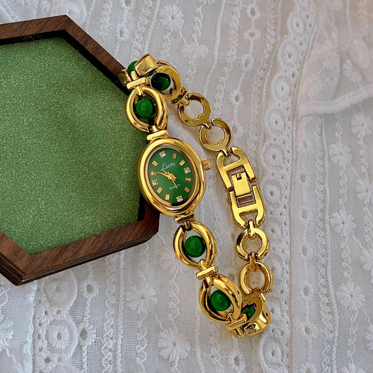 Luxury Oval Watch with Mother-of-Pearl Dial