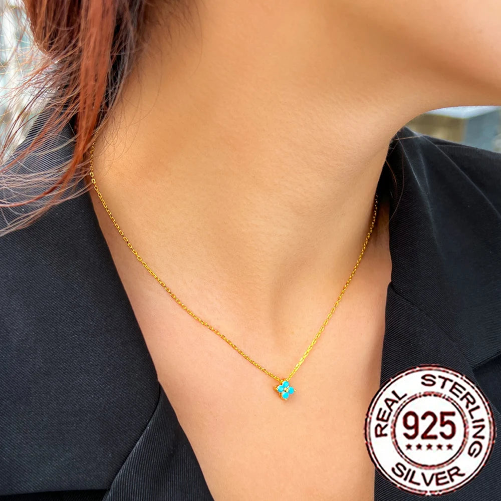 S925 Sterling Silver Turquoise Pendant Necklace