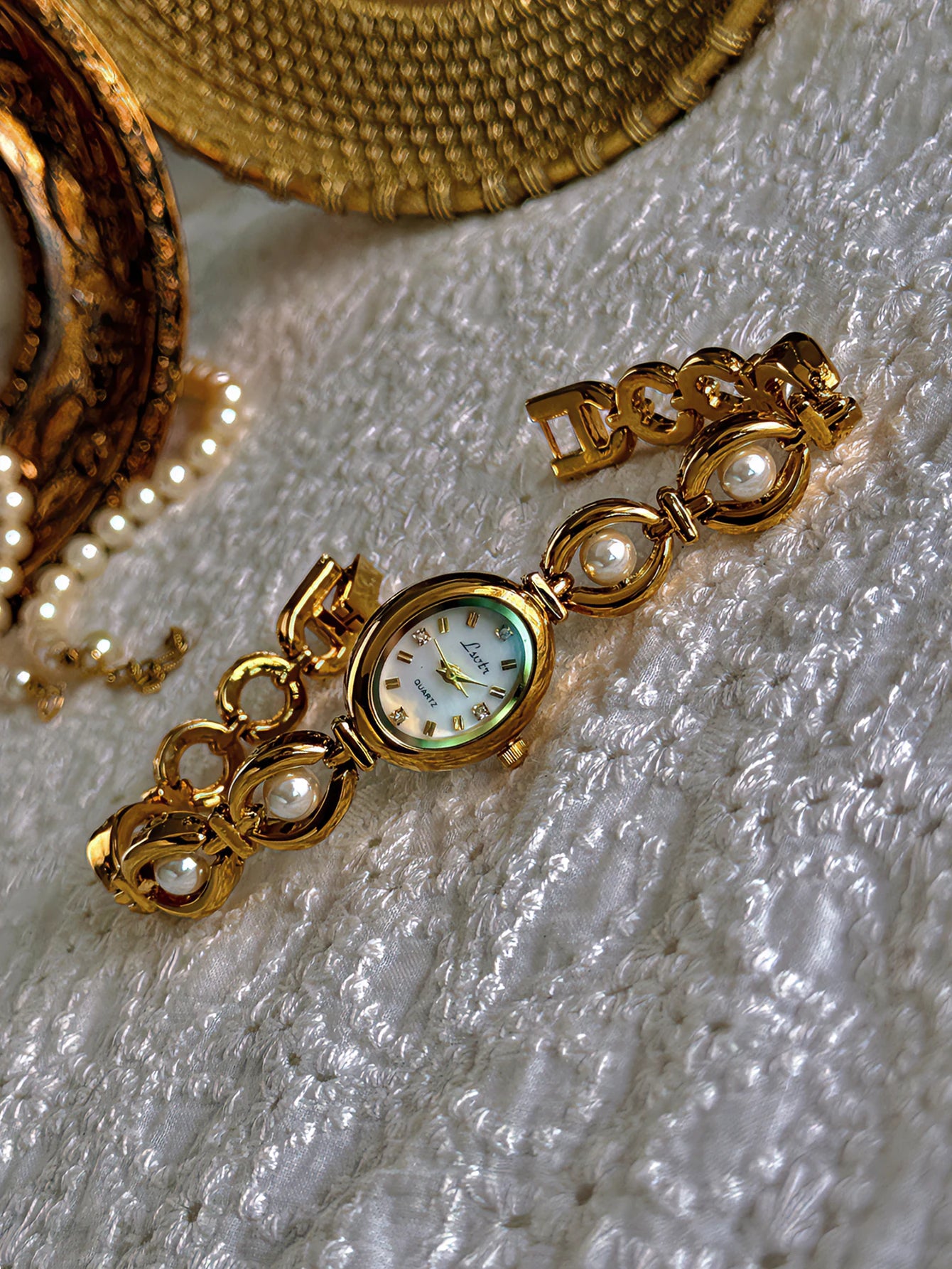 Luxury Oval Watch with Mother-of-Pearl Dial