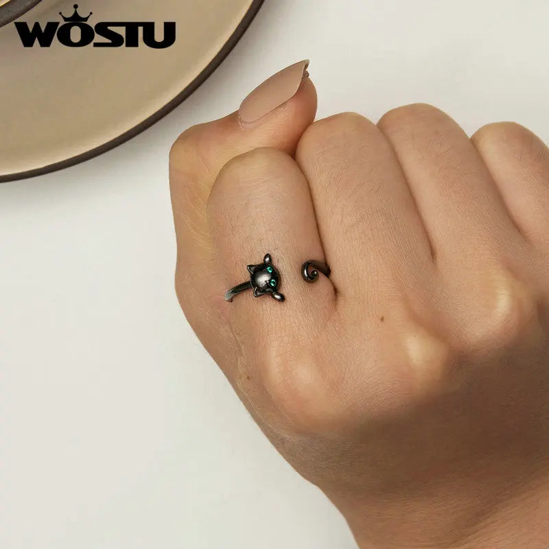 Cute Cat Simple S925 Sterling Silver Ring