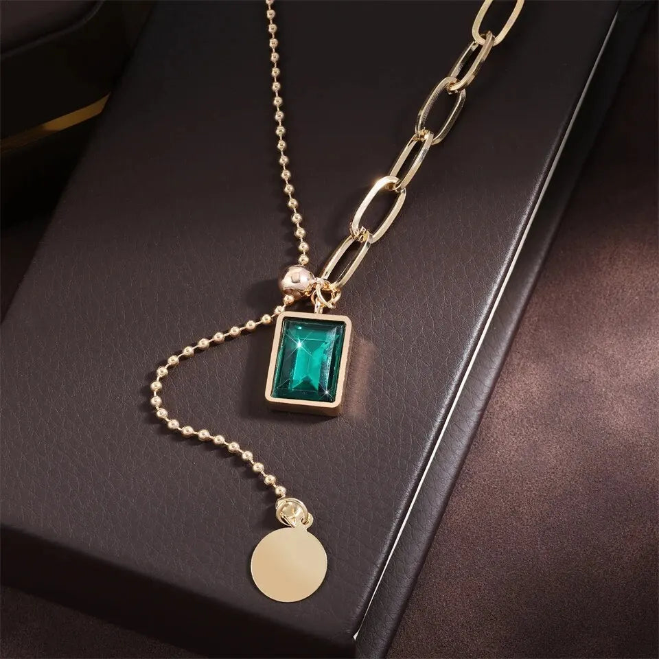 Green Zirconia Square Pendant Necklace