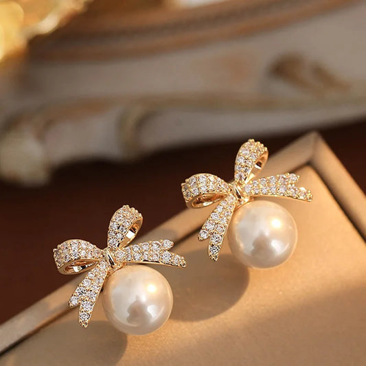 Rhinestone Pearl Stud Earrings