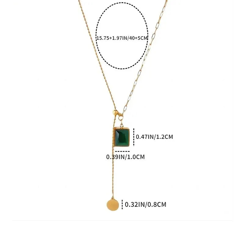 Green Zirconia Square Pendant Necklace