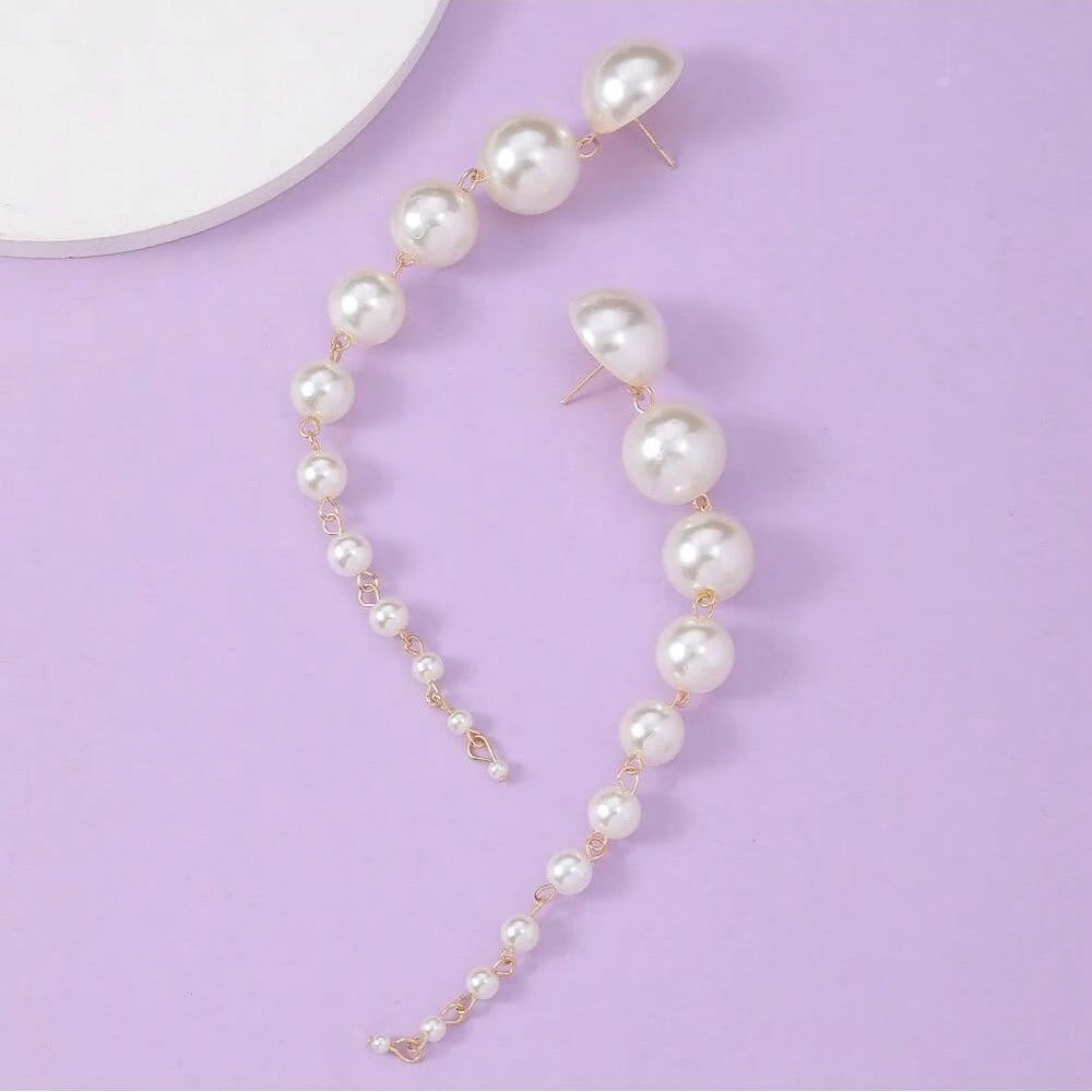 Long Imitation Pearl Tassel Earrings