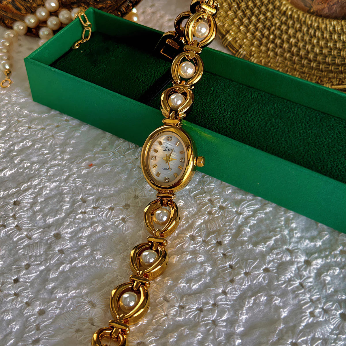 Luxury Oval Watch with Mother-of-Pearl Dial