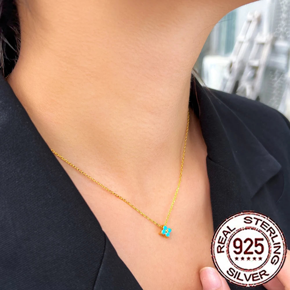 S925 Sterling Silver Turquoise Pendant Necklace