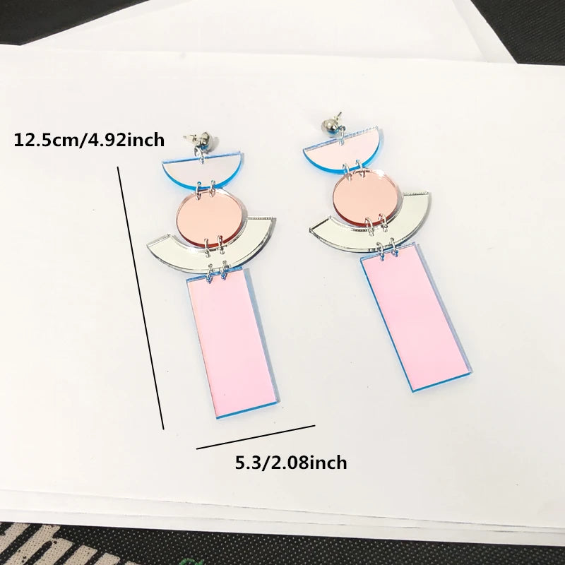 Iridescent Geometric Mirror Drop Earrings