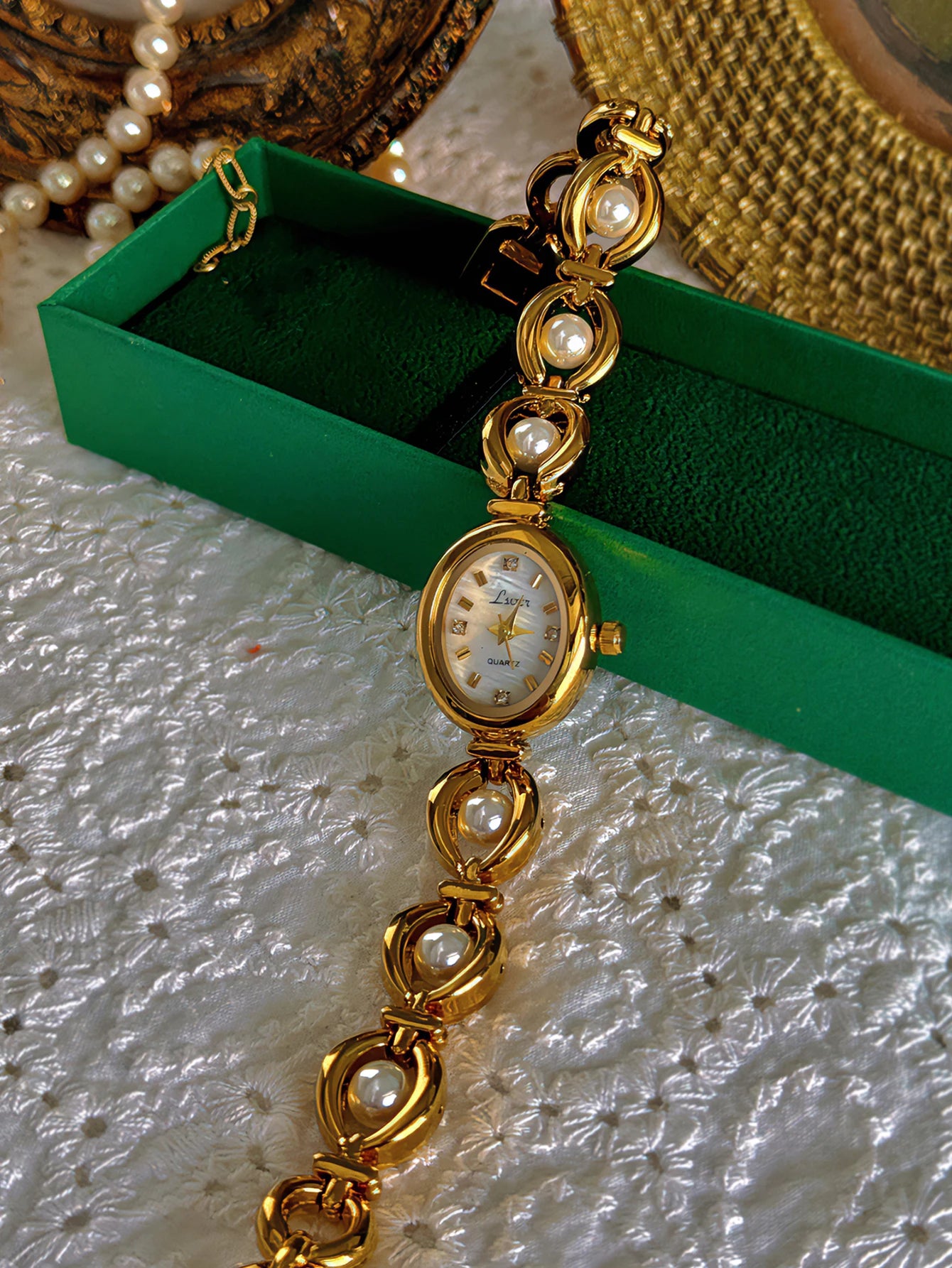 Luxury Oval Watch with Mother-of-Pearl Dial