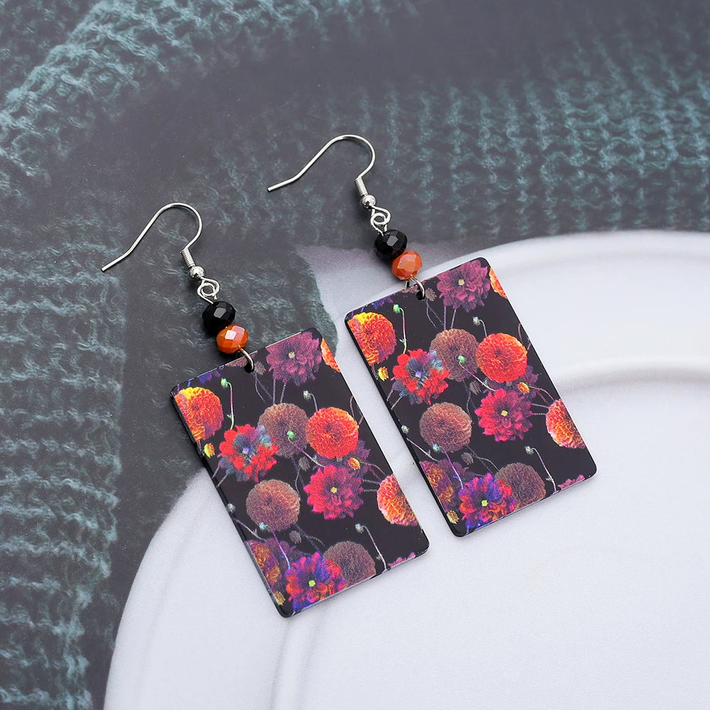 New Fashion Black Acrylic Flower Dangle Earrings