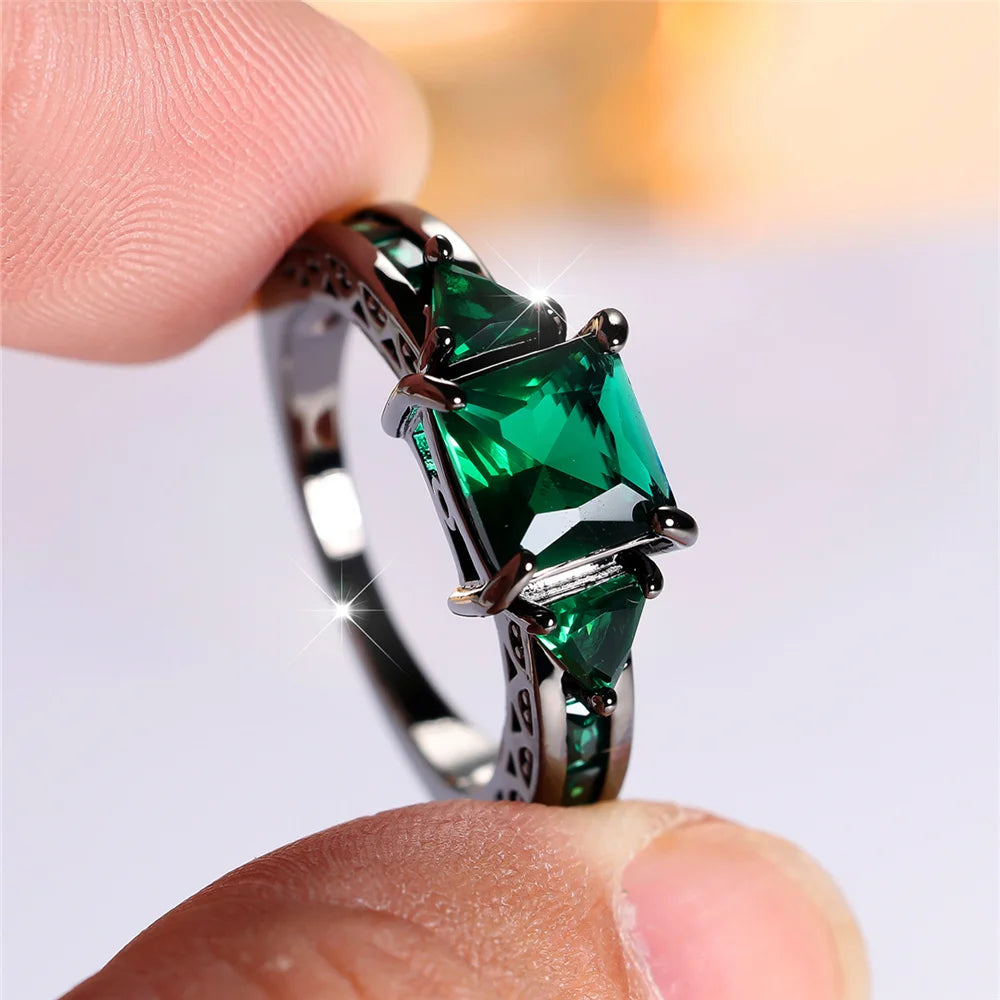 Square Big Dark Green Natural Zircon Ring