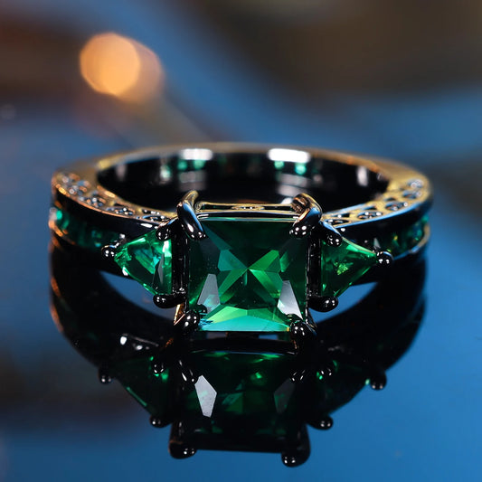 Square Big Dark Green Natural Zircon Ring