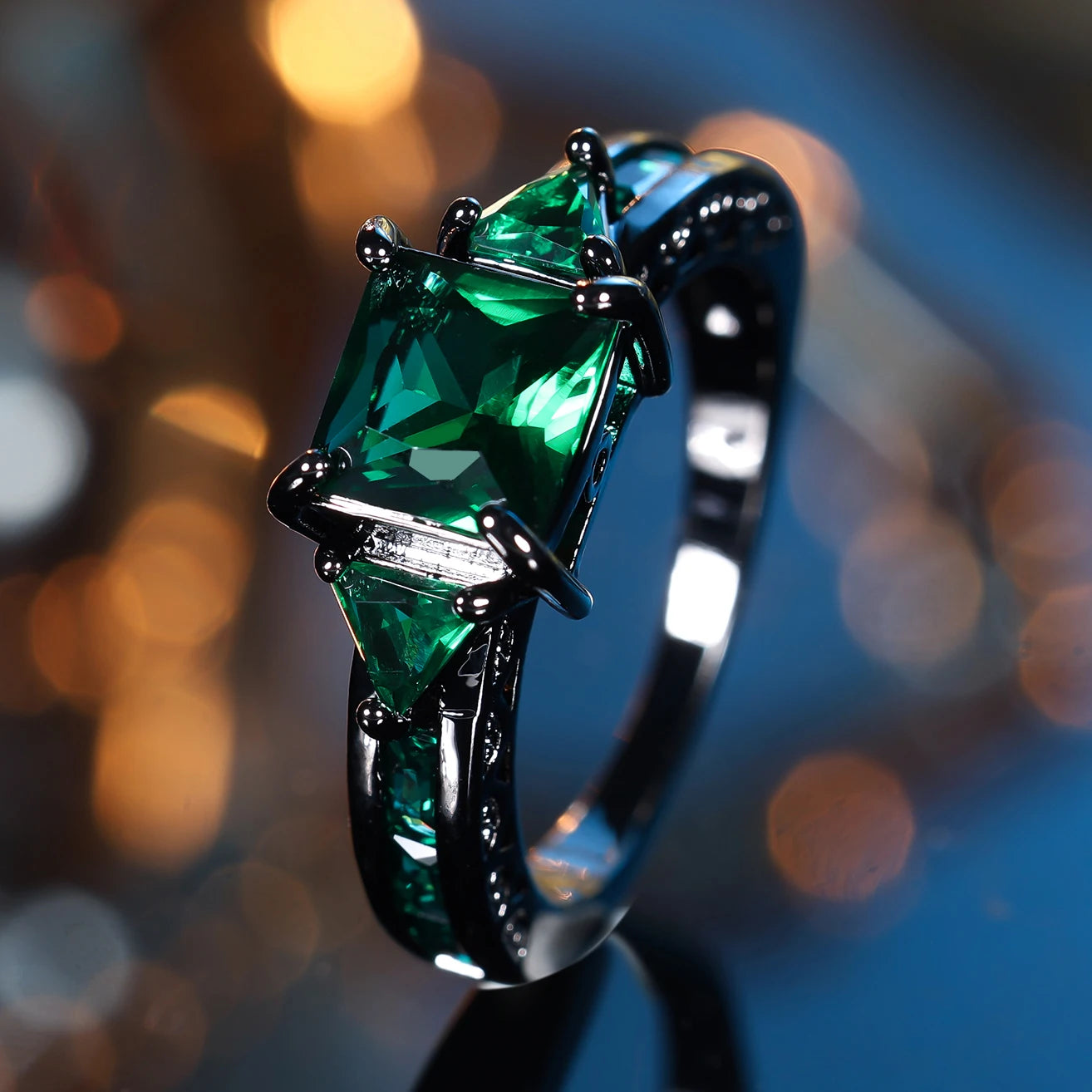 Square Big Dark Green Natural Zircon Ring