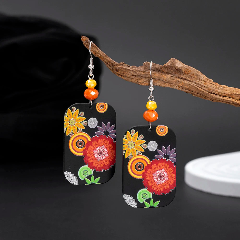 New Fashion Black Acrylic Flower Dangle Earrings