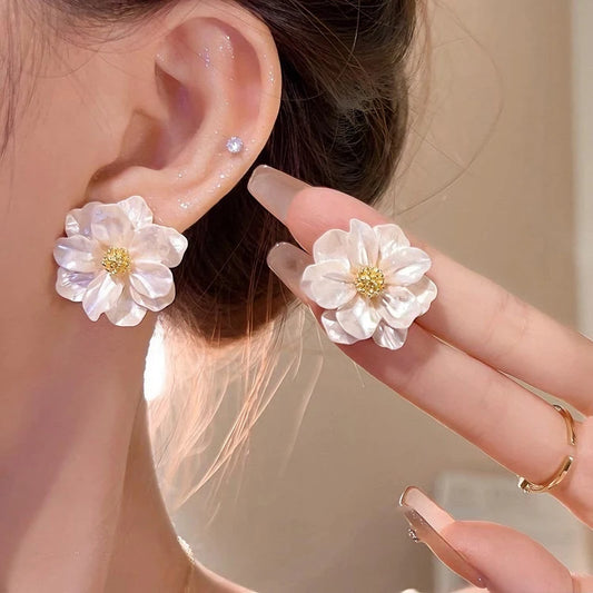 White Flower Stud Earrings