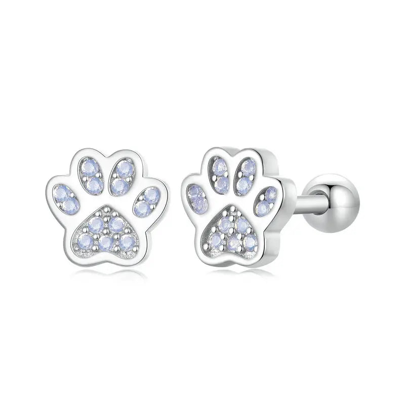 925 Sterling Silver Animal Paw Footprints Stud Earrings