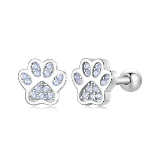 925 Sterling Silver Animal Paw Footprints Stud Earrings