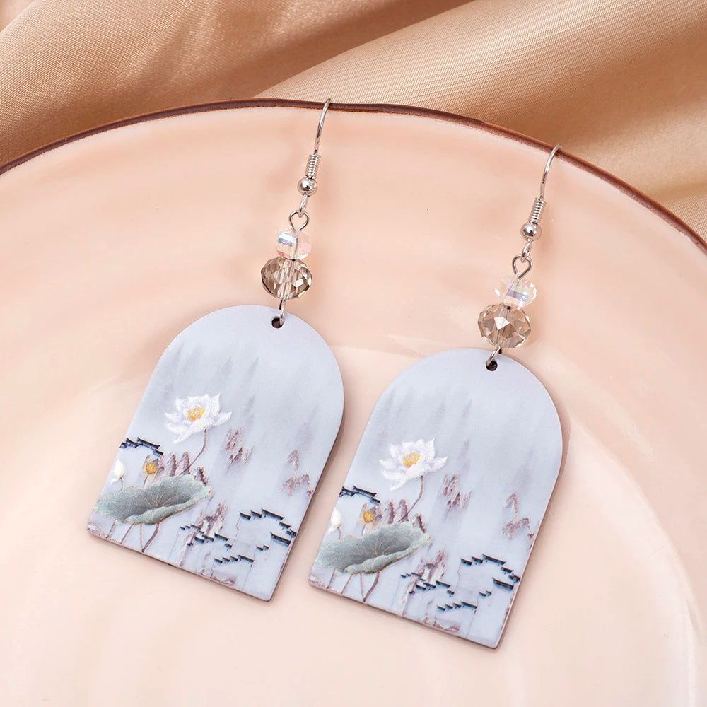 New Fashion Black Acrylic Flower Dangle Earrings