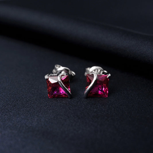 Red Ruby 925 Sterling Silver Stud Earrings