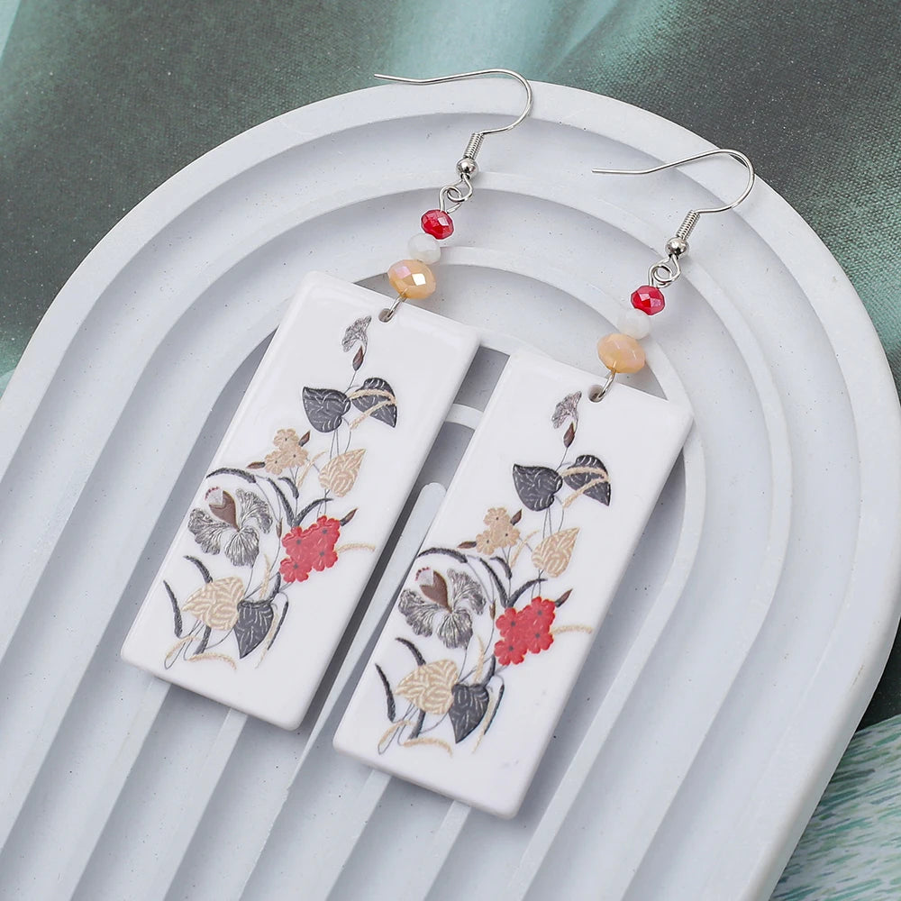 New Fashion Black Acrylic Flower Dangle Earrings
