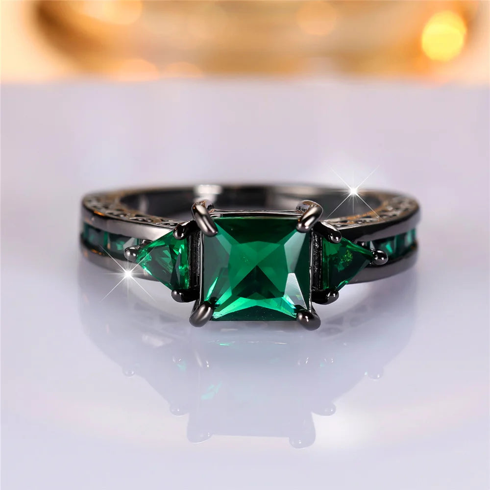Square Big Dark Green Natural Zircon Ring