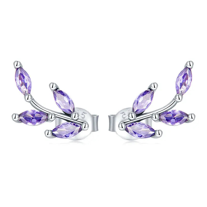 Genuine 925 Sterling Silver Purple Branch Stud Earrings