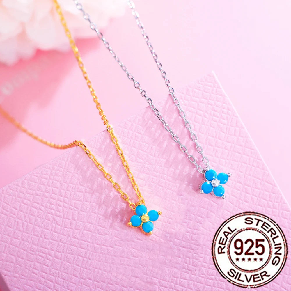 S925 Sterling Silver Turquoise Pendant Necklace