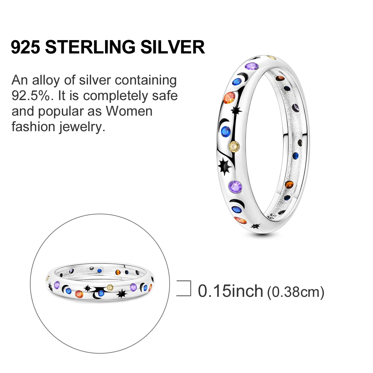 Star Moon 925 Sterling Silver Ring