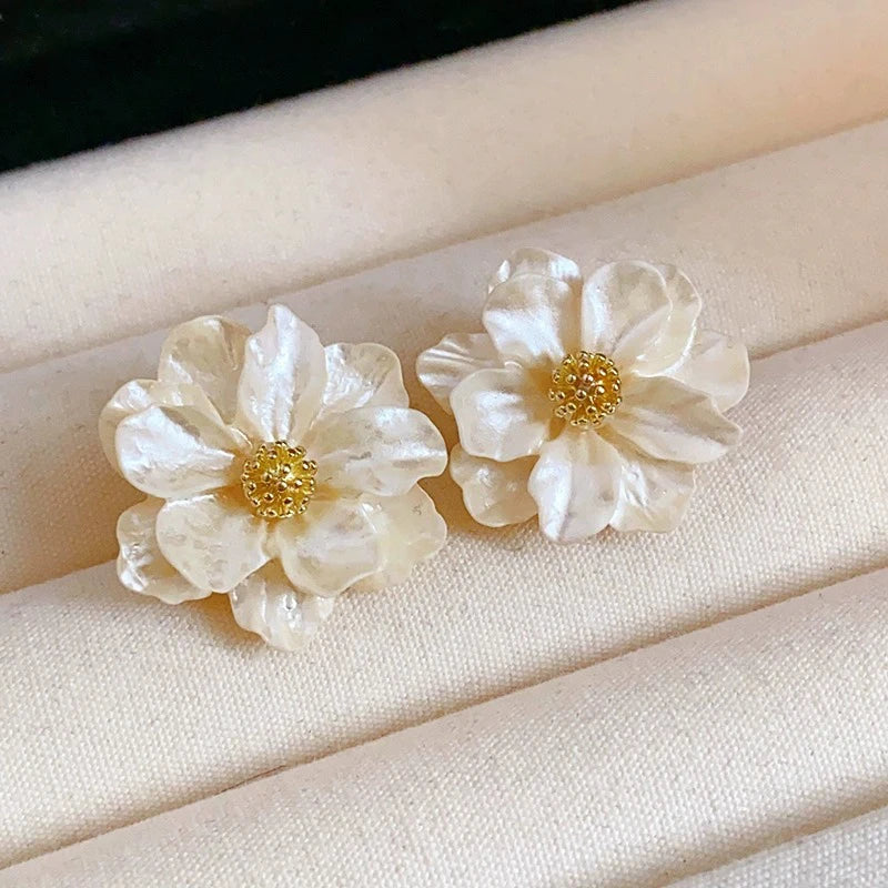 White Flower Stud Earrings