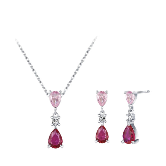 925 Sterling Silver Pink Zircon Charm Necklace