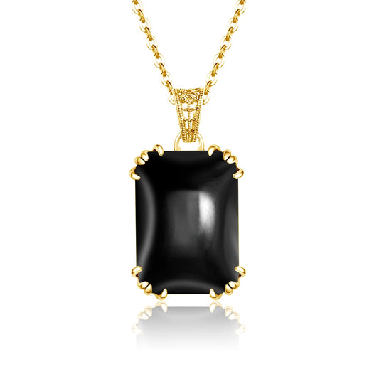 Gold Black Onyx Pendant Necklace