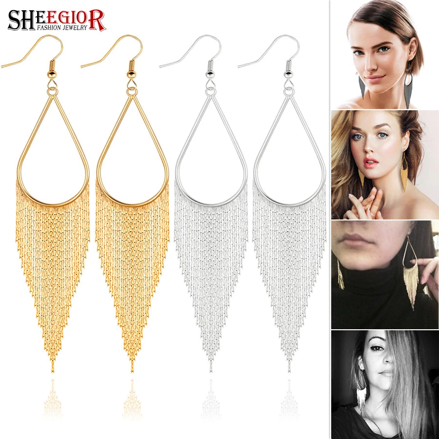 Boho Gold Long Tassels Earrings