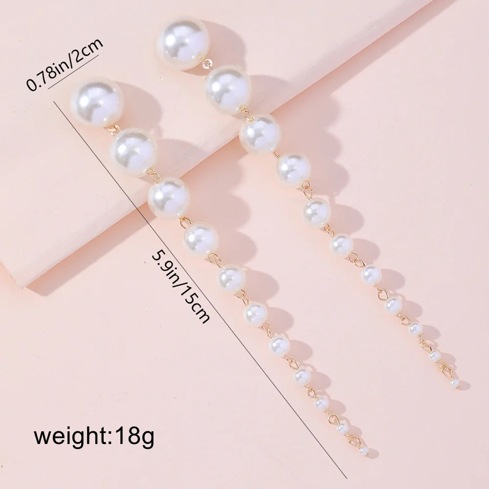 Long Imitation Pearl Tassel Earrings