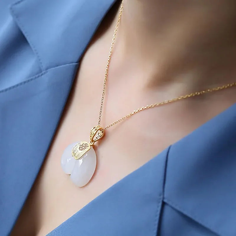Gold Plated Hetian Jade Elephant Pendant Necklace