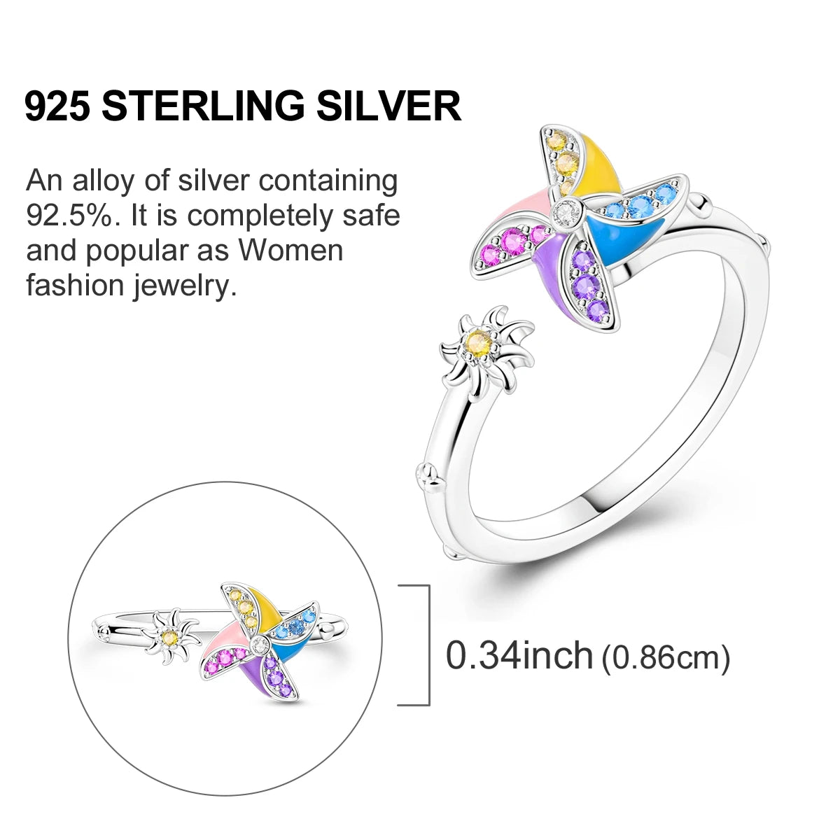 Star Moon 925 Sterling Silver Ring