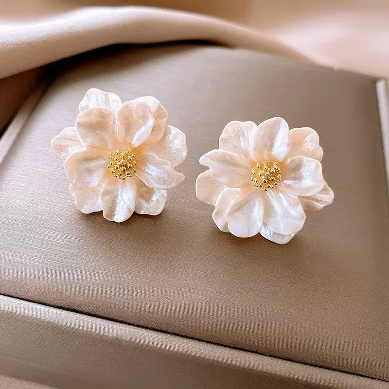 White Flower Stud Earrings