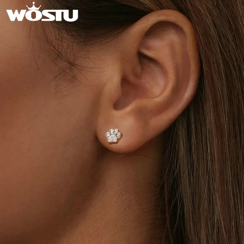 925 Sterling Silver Animal Paw Footprints Stud Earrings