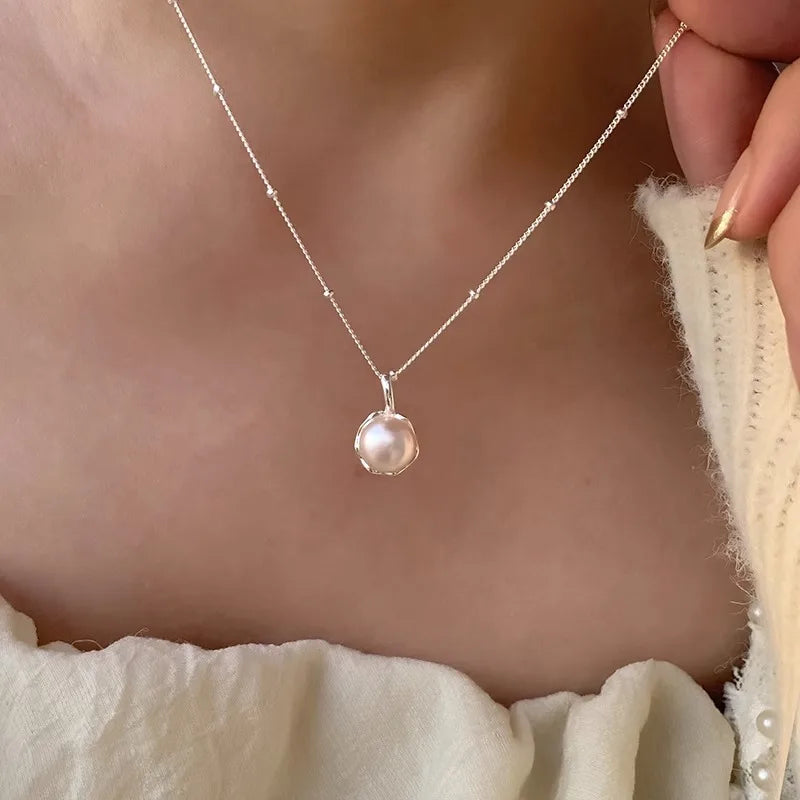 Natural Freshwater Pearl 925 Sterling Silver Necklace
