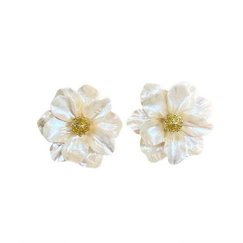 White Flower Stud Earrings