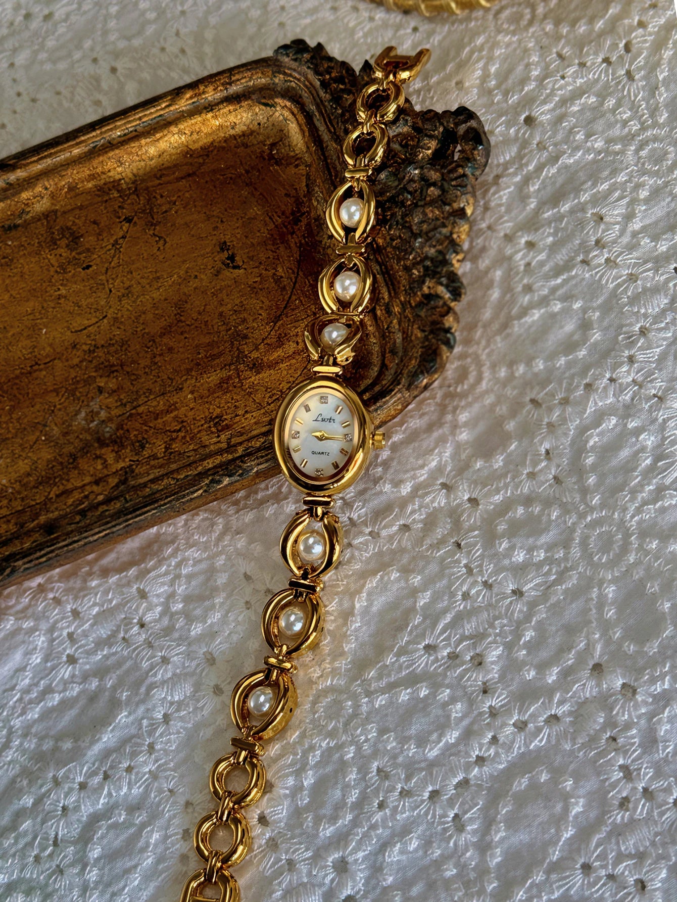 Luxury Oval Watch with Mother-of-Pearl Dial