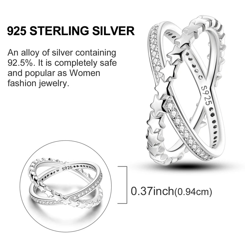 Star Moon 925 Sterling Silver Ring