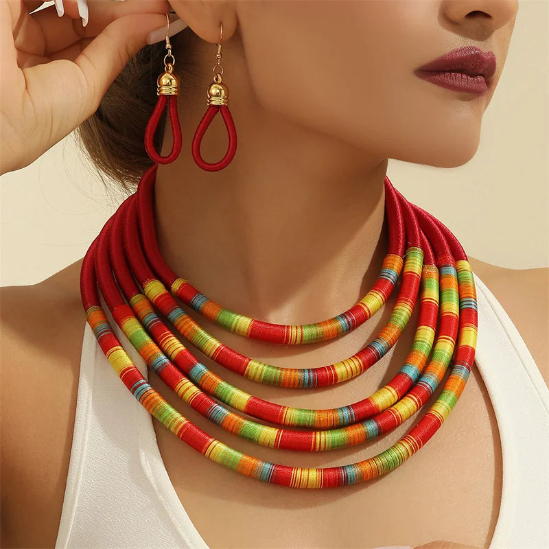 African Beads Multilayer Jewelry Set