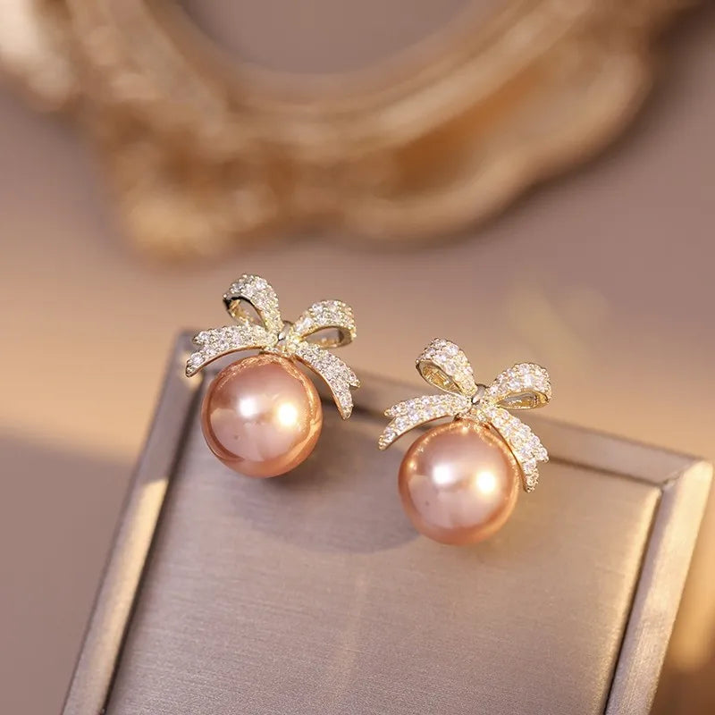Rhinestone Pearl Stud Earrings