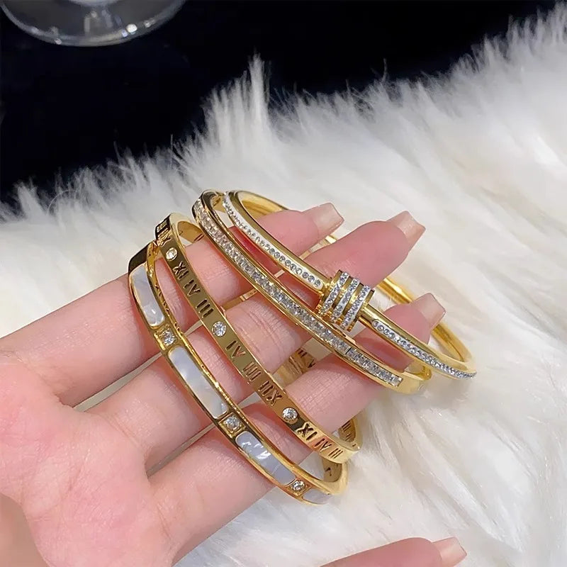 Gold Titanium Bracelet with Zircon