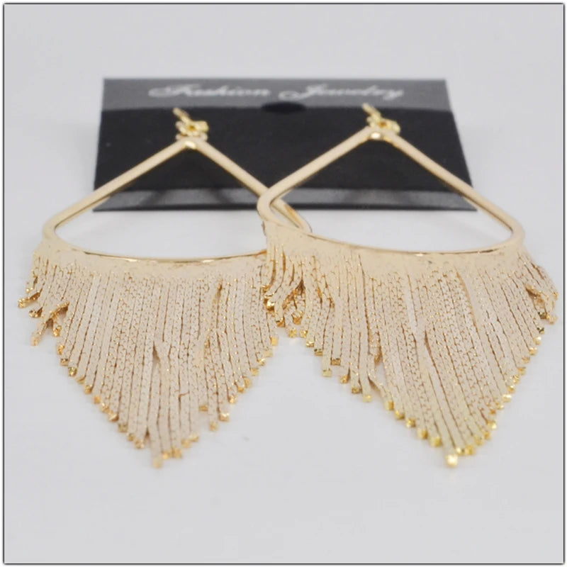 Boho Gold Long Tassels Earrings