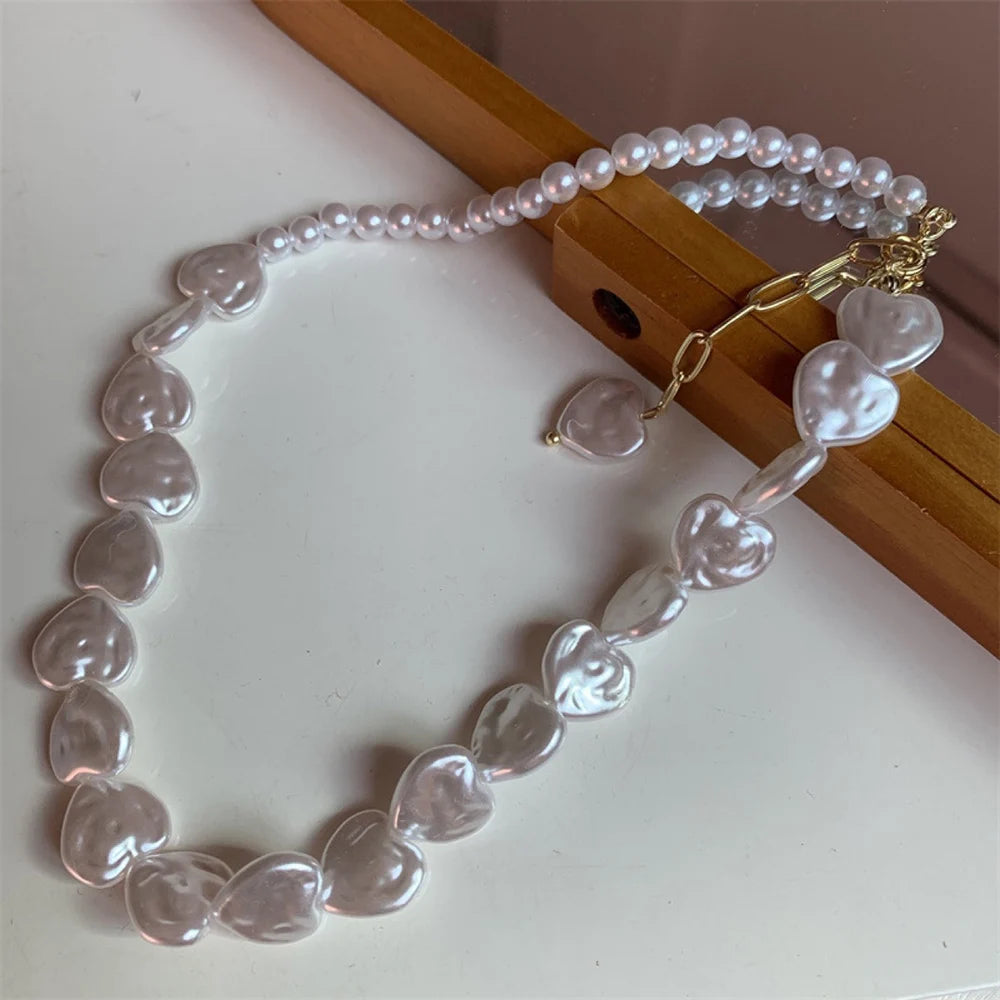 Layered Pearl Thick Chains Pendant Necklace