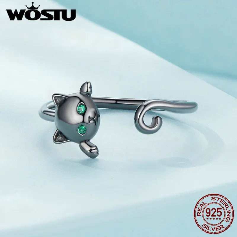 Cute Cat Simple S925 Sterling Silver Ring