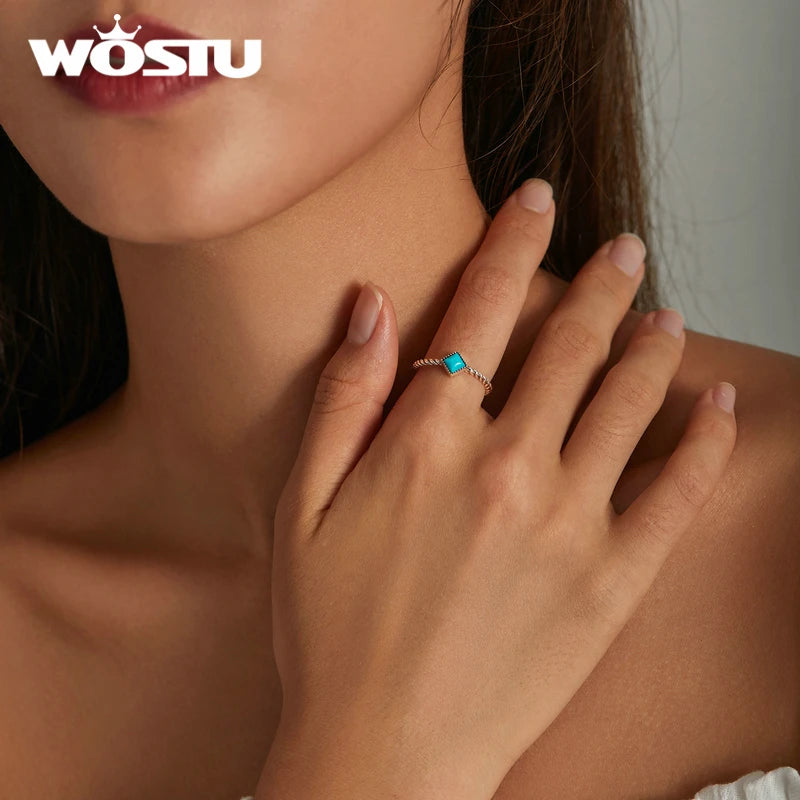 925 Sterling Silver Green Square Gemstone Open Ring