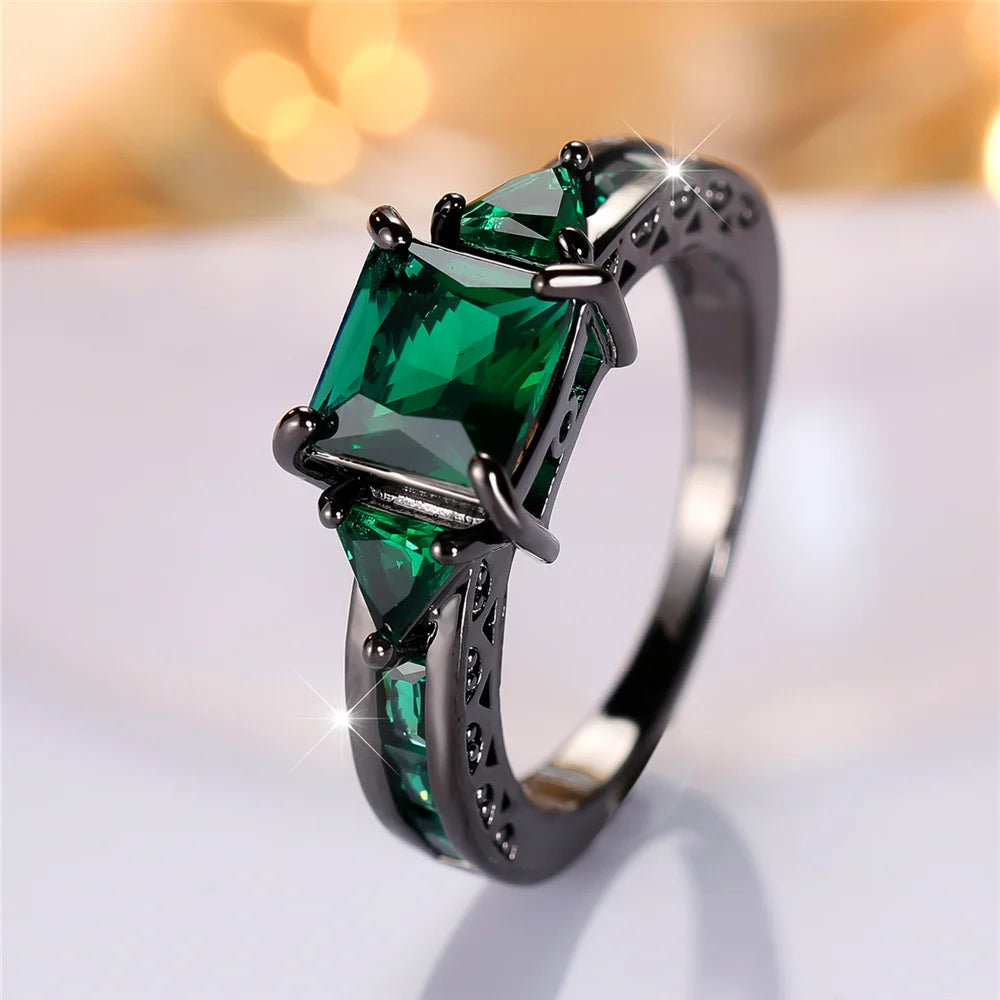 Square Big Dark Green Natural Zircon Ring