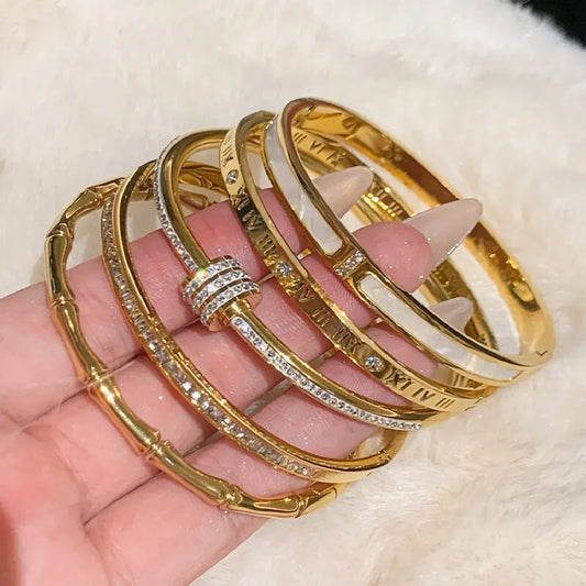 Gold Titanium Bracelet with Zircon