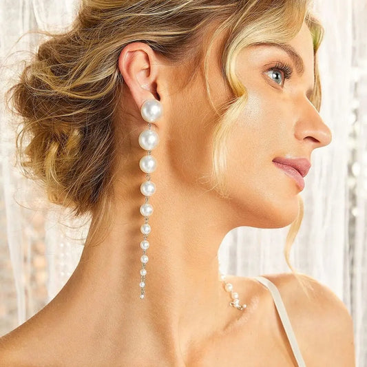 Long Imitation Pearl Tassel Earrings